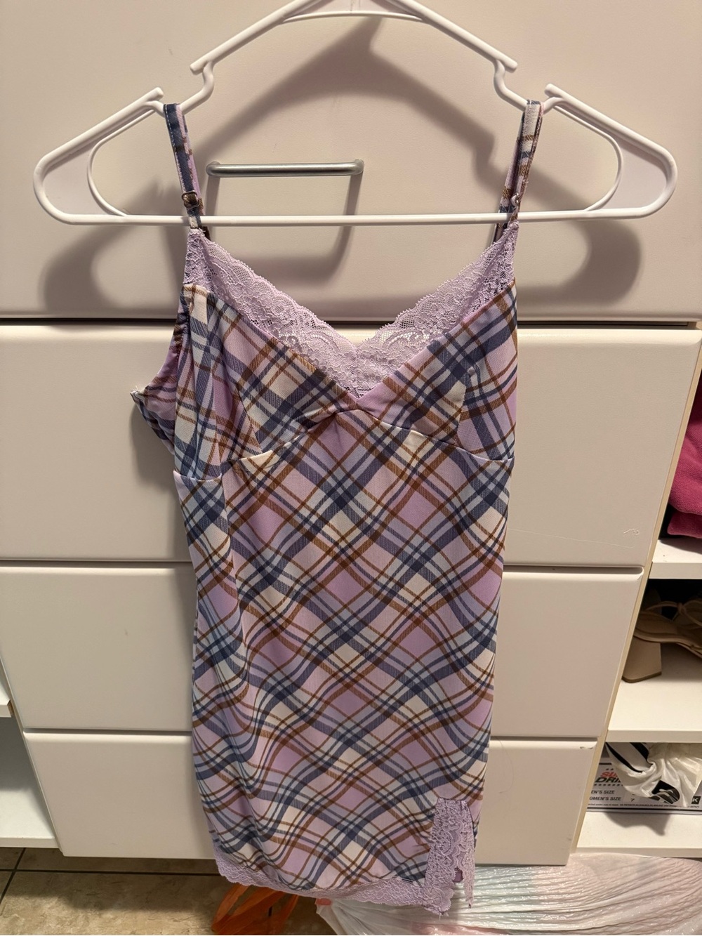 Forever 21 Lavender Plaid Lace-Trim Slip